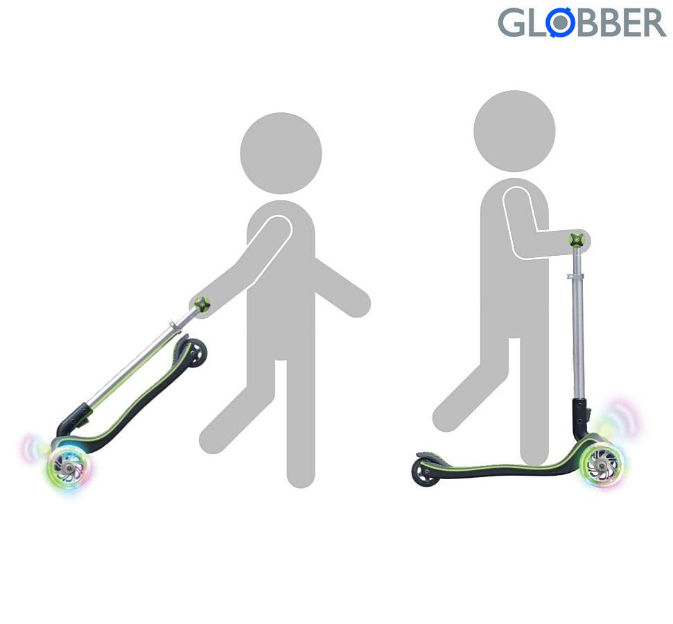 Самокат Globber Elite FL My Free Fold up 449-106 со светящейся платформой, зеленый  